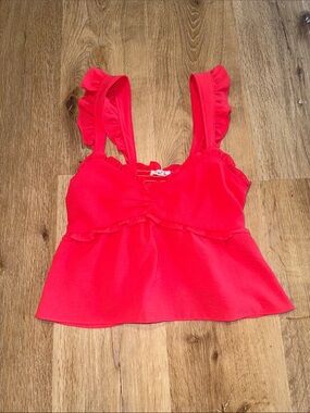 Timing Bright Red pink Ruffle Strap Tank
